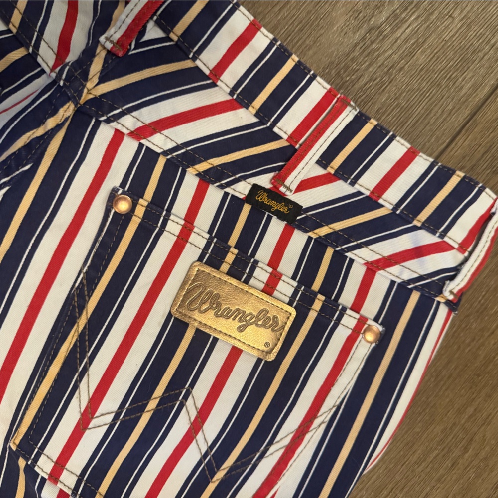 LAINEY WILSON WRANGLER-Striped Flare Pants - Navy, Red & White